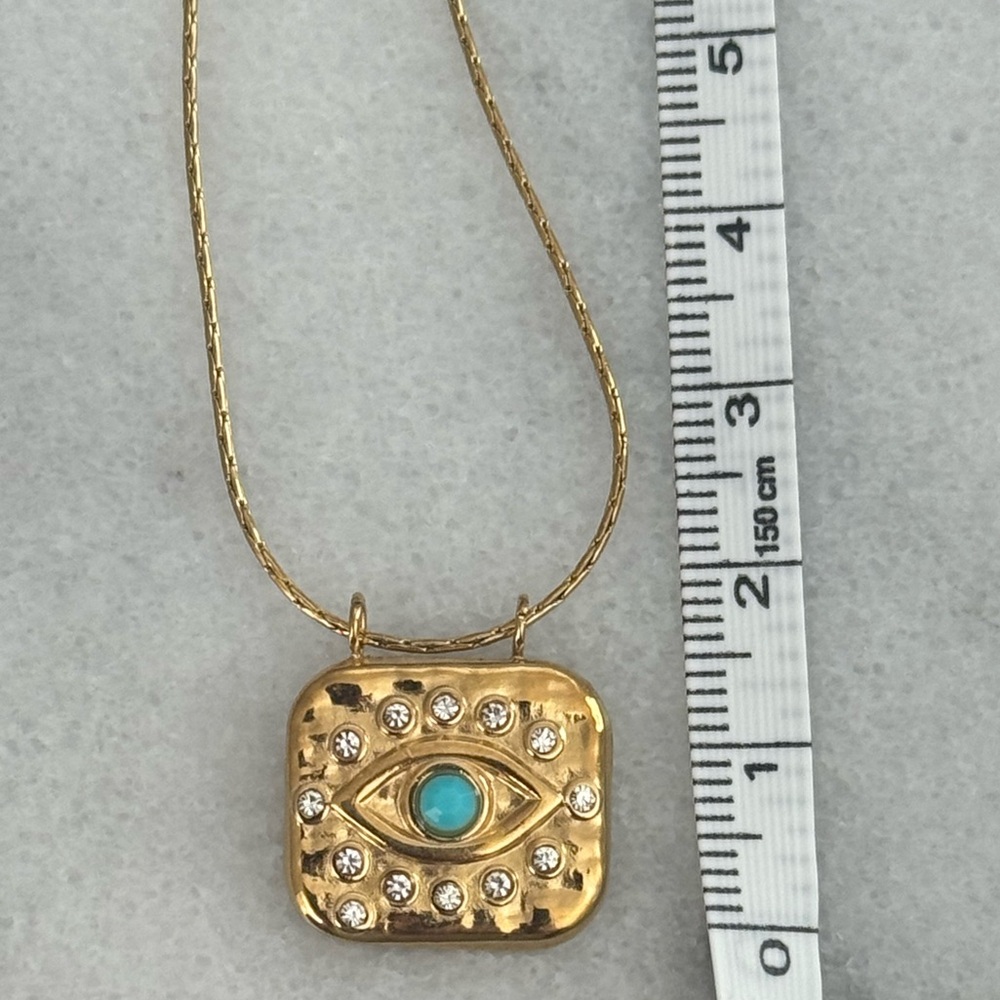 Gold Square Pendant Crystal Evil Eye Pendant Necklace 

Brand New - Picture 4 of 7